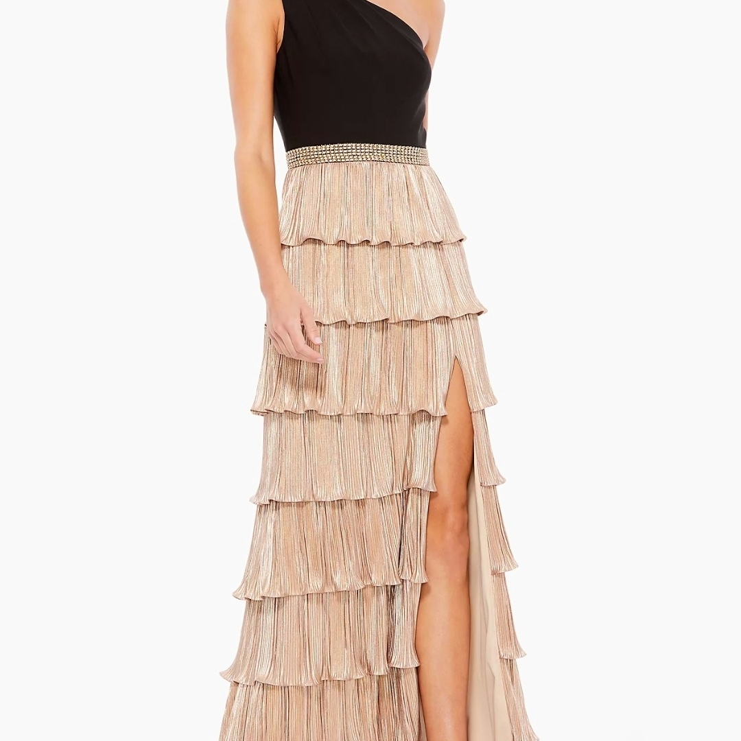 Mac Duggal One Shoulder Black And Gold Dress